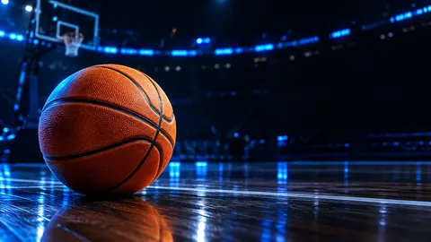 Bola de basquete em quadra profissional